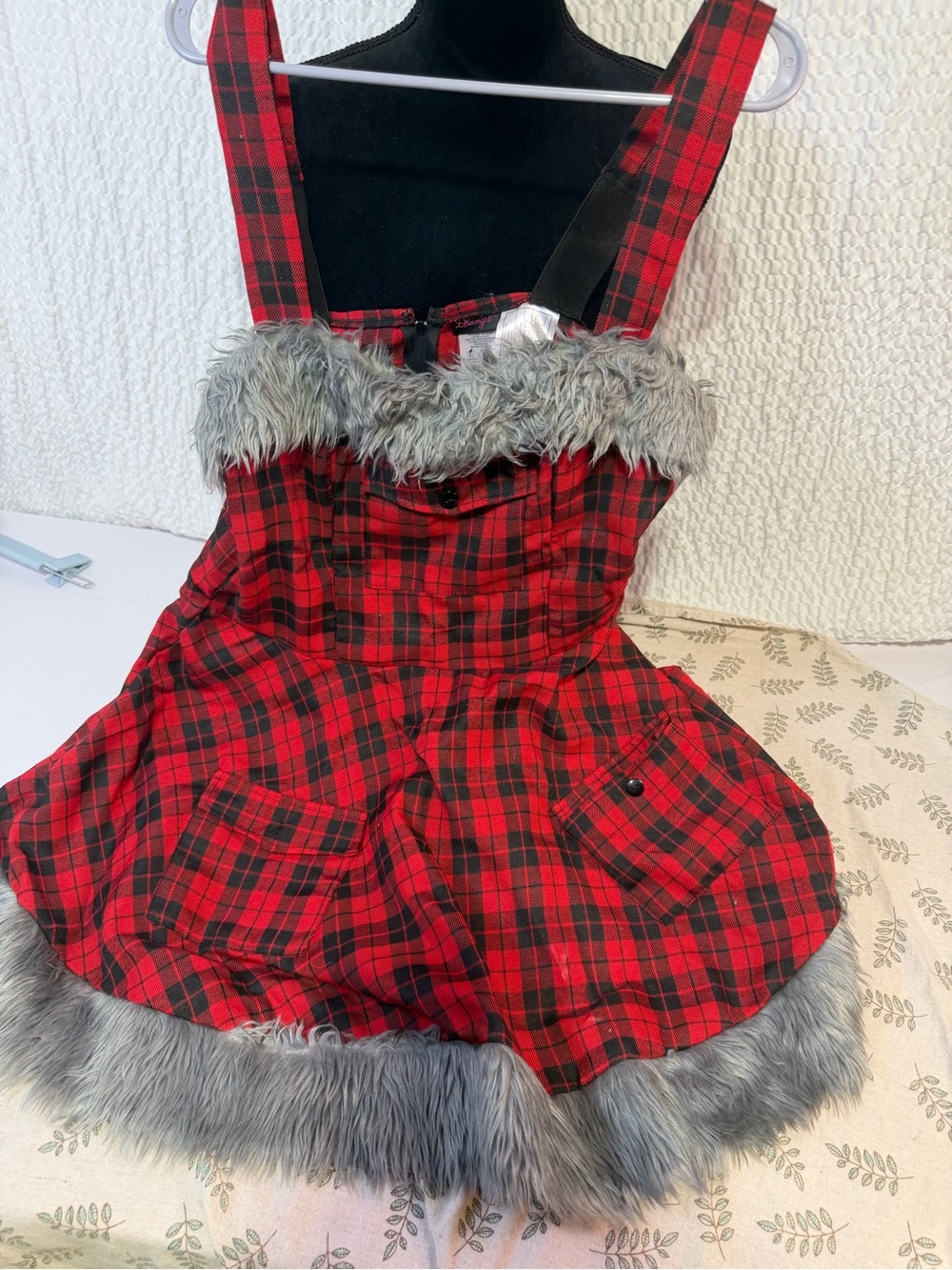 Dreamgirl Red and Black Plaid Faux-Fur Trim Skirted Dress